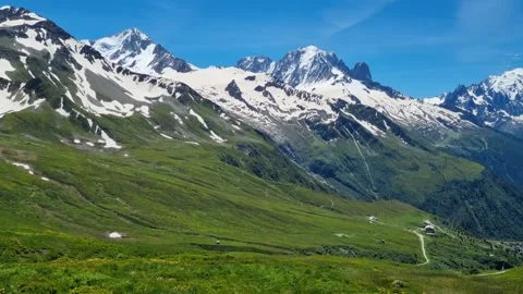  Beautiful summer view of Mont Blanc mountain range, Chamonix, Alps, France, sky Video stock 284453042