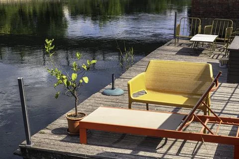 Beautiful Sun Deck At The River Stock Photos