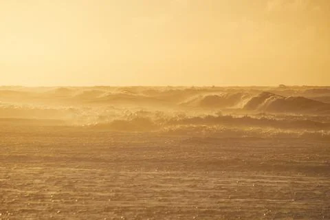 Beautiful sun light over waves on beach on north sea coast Denmark Stock Photos
