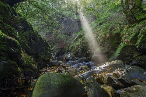 Beautiful sun rays over the river. Very colorful and detailed picture. Stock Photos