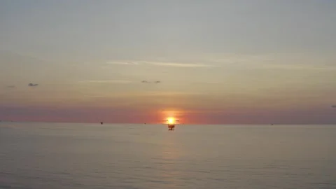 Beautiful sun rise and dramatic sky with lighting to the small platform Stock Footage 299261186