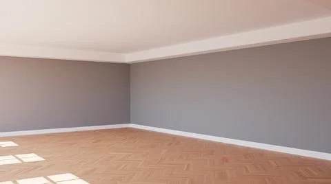 Beautiful Sunlit Interior Corner with Gray Walls, Parquet Floor Stock Illustration