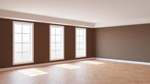 Beautiful Sunny Corner of the Empty Interior with Brown Walls Stock Illustration