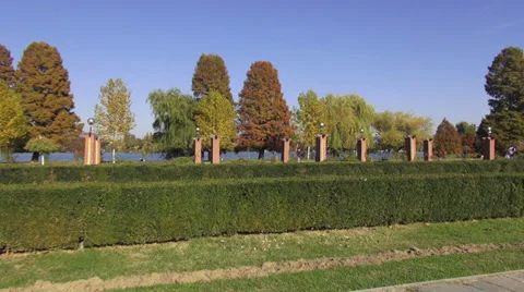 Beautiful sunny day in the park, falling autumn leaves, people, fall season Stock Footage 32889724