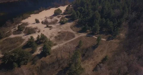 A beautiful sunny view of the forest, fields and river from above Stock Footage 127216367