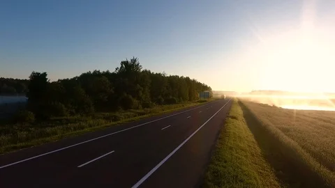 Beautiful sunrise on the field. View by drone Stock Footage 110755320