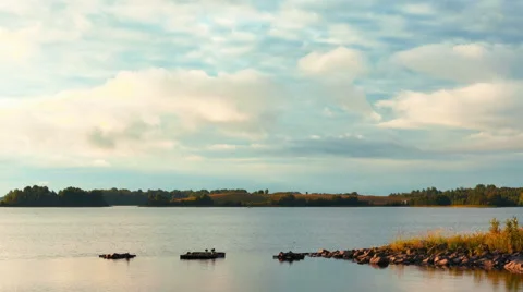 Beautiful Sunrise on The Lake Vodlozero, Karelia Video stock 59046004