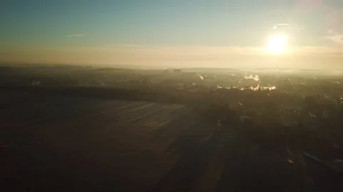 Beautiful Sunrise Landscape With Deep Shadows of Forest Stock Footage 101301867