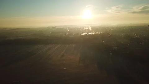 Beautiful Sunrise Landscape With Deep Shadows of Forest Stock Footage 101302018
