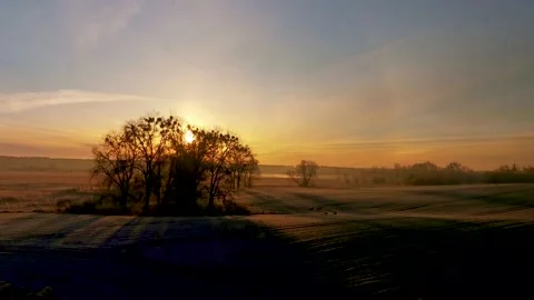 Beautiful sunrise long 4k footage from the train window Stock Footage