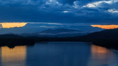 Beautiful Sunrise with moving cloud of the Mount Kinebalu, Sabah, Borneo Stock Footage 77785737