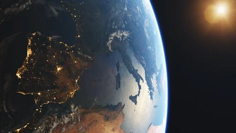 Beautiful Sunrise over Europe. Earth from Space Stock Footage