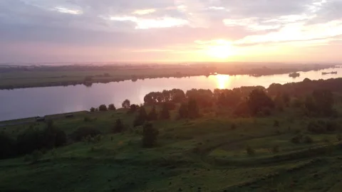 Beautiful sunrise over the river Stock Footage 166592744