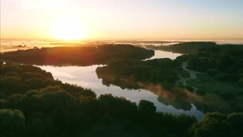 Beautiful sunrise of the sun over the river Stock Footage 237969458