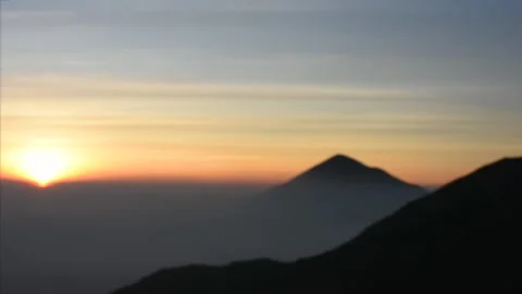 Beautiful Sunrise At Tebing Soni Papandayan Mountain Stock Footage