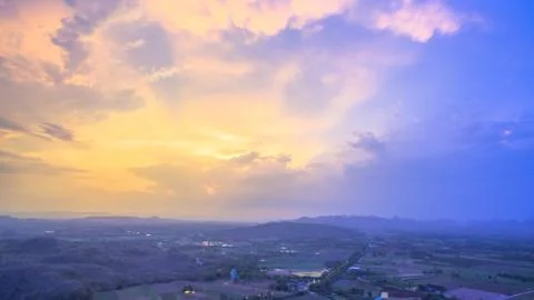 Beautiful sunset above corn fields Stock Photos