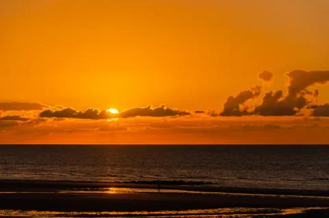 Beautiful sunset above the ocean Ostend (Oostende) Stock Photos
