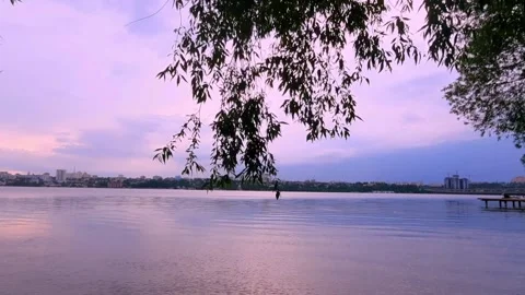 Beautiful sunset above the river Stock Footage 155540417