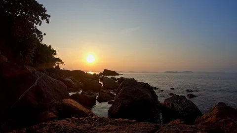 Beautiful sunset above the Tropical beach in Thailand Stock Footage 128409699
