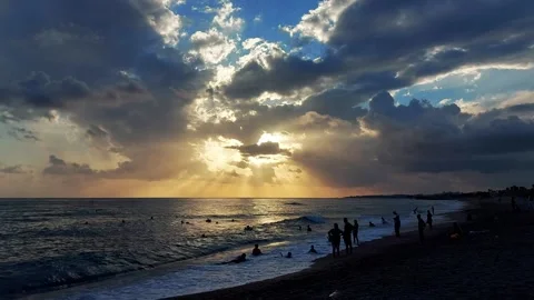 Beautiful sunset against the backdrop of clouds and sky on the sea in the Stock Footage 303621347