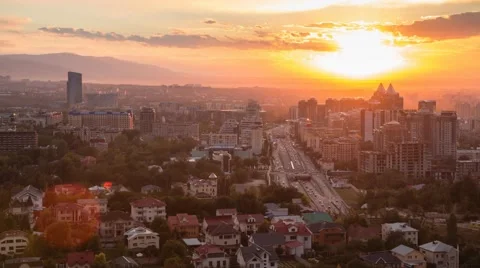 Beautiful sunset in Almaty city Stock Footage