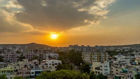 Beautiful Sunset and Clouds Time Lapse of City of Pune, Maharashtra, India Stock Footage 138136909