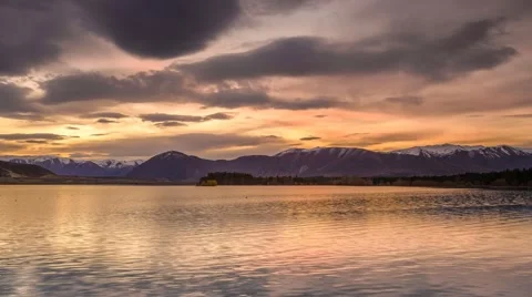 Beautiful Sunset And Mountain Reflection, Twizel, NZ Stock-Footage 56936023