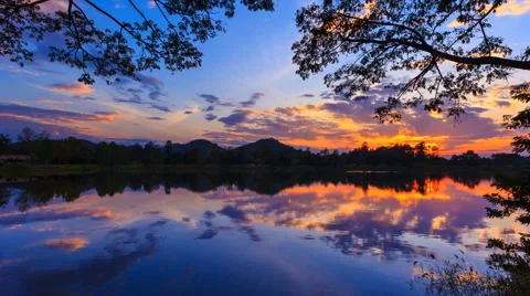 Beautiful Sunset And Reflection 4K Time Lapse (zoom out) Stock Footage 68211745