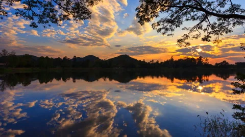Beautiful Sunset And Reflection 4K Time Lapse (tilt up) Stock Footage 68213009
