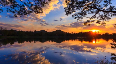 Beautiful Sunset And Reflection 4K Time Lapse (zoom in) Stock Footage 68476008