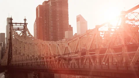 Beautiful sunset background. bridge. lens flare. red sky. aerial view. flying Stock Footage 33790682