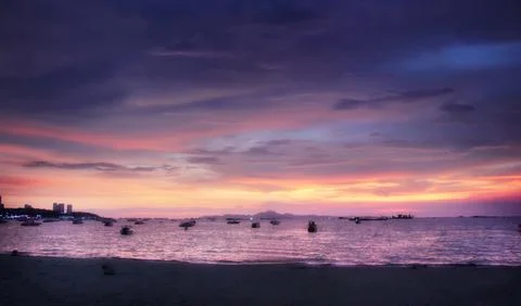Beautiful sunset in the bay. Dramatic landscape with the sky at dusk. Stock Photos