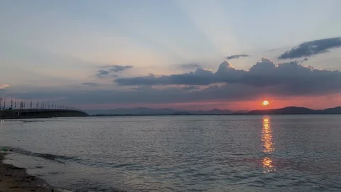 The beautiful sunset on the beach. Stock Footage 110628199