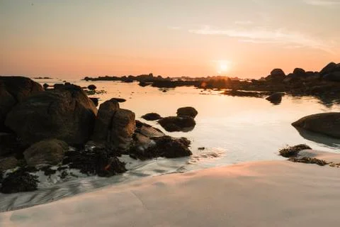 Beautiful sunset at the beach Stock Photos