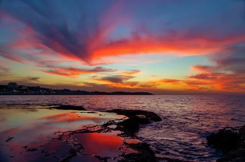 Beautiful Sunset on the Beach Stock Photos