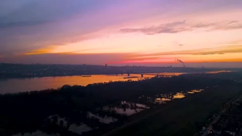 Beautiful sunset in city, with bridge view Stock Footage 144929853