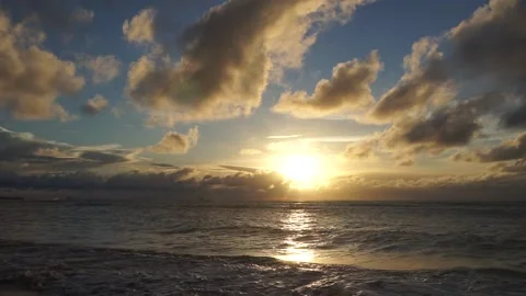 Beautiful sunset with cloud and waves hit the beach. Stock Footage 146441429