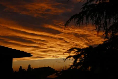 A Beautiful sunset with clouds Stock Photos