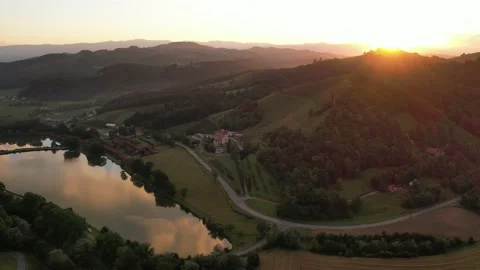 Beautiful sunset with drone. In the foreground a mountain Stock Footage 200974744