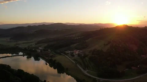 Beautiful sunset with drone. In the foreground a mountain Stock Footage 200975206
