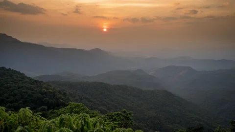 Beautiful Sunset at Evening Time behind the Western Ghats Mountains, India Stock Footage 152683271