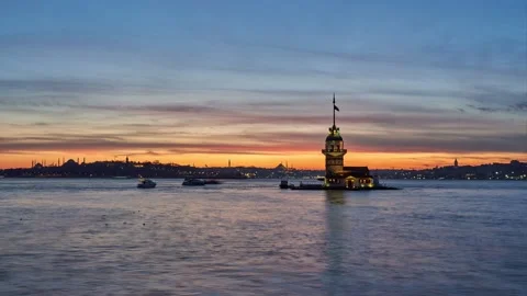 Beautiful sunset / evening time lapse with landmarks of Istanbul Stock Footage 131370710