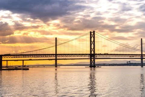 Beautiful sunset at The Forth road bridge and Queensferry crossing bridge Edi Stock Photos