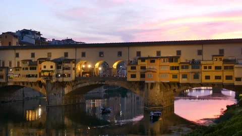 Beautiful Sunset in Front of the Ponte Vecchio Stock Footage