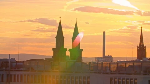 Beautiful Sunset hiding behind Clouds over Ludwigshafen Видео 120554627