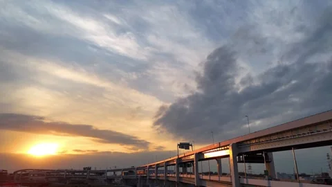 Beautiful Sunset Highway | Infrastructure - 4K Aerial Video Stock Footage 333195078