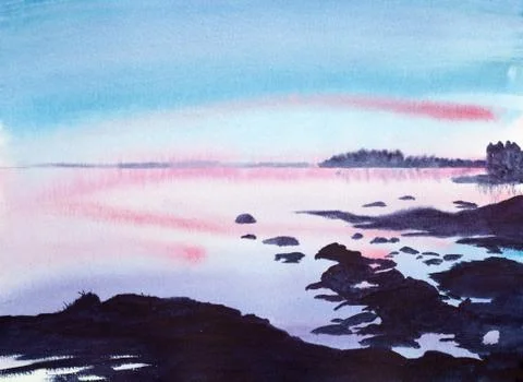 Beautiful sunset on the islands Stock Illustration