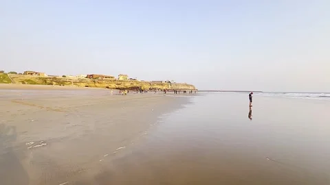 Beautiful sunset on Karachi beach in the evening on October 18, 2024. 스톡 동영상 295390116