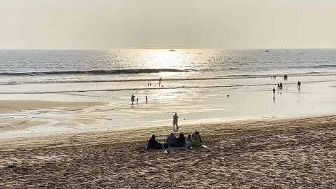 Beautiful sunset on Karachi beach in the evening on October 18, 2024. Stock Footage 295397607