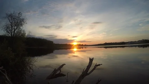 Beautiful sunset on the lake, static video Stock Footage 89896864